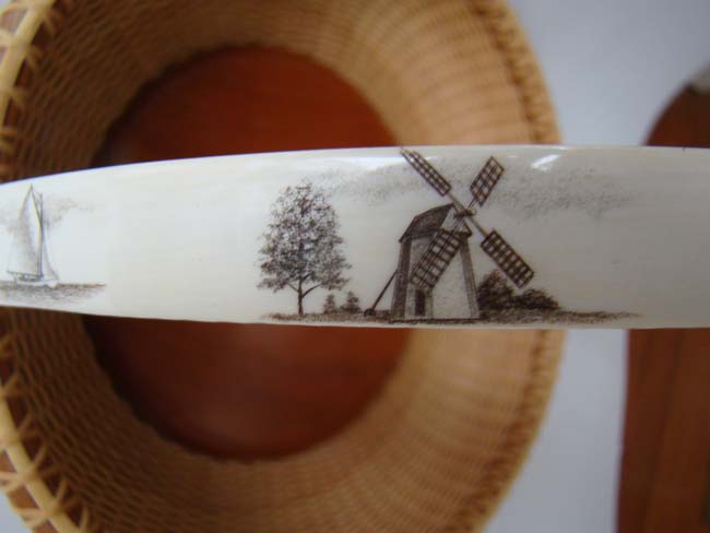 An exquisite NANTUCKET style basket with the ivory handle engraved with scenes of CHATHAM — image 6